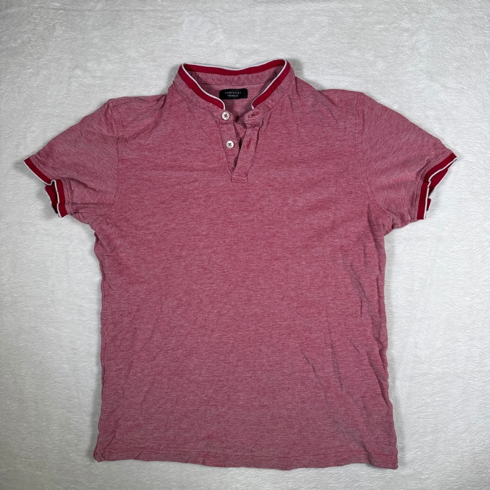 Cortefiel Tailored Fit Men's‎ Large Polo Shirt Red Short Sleeve Button Neck